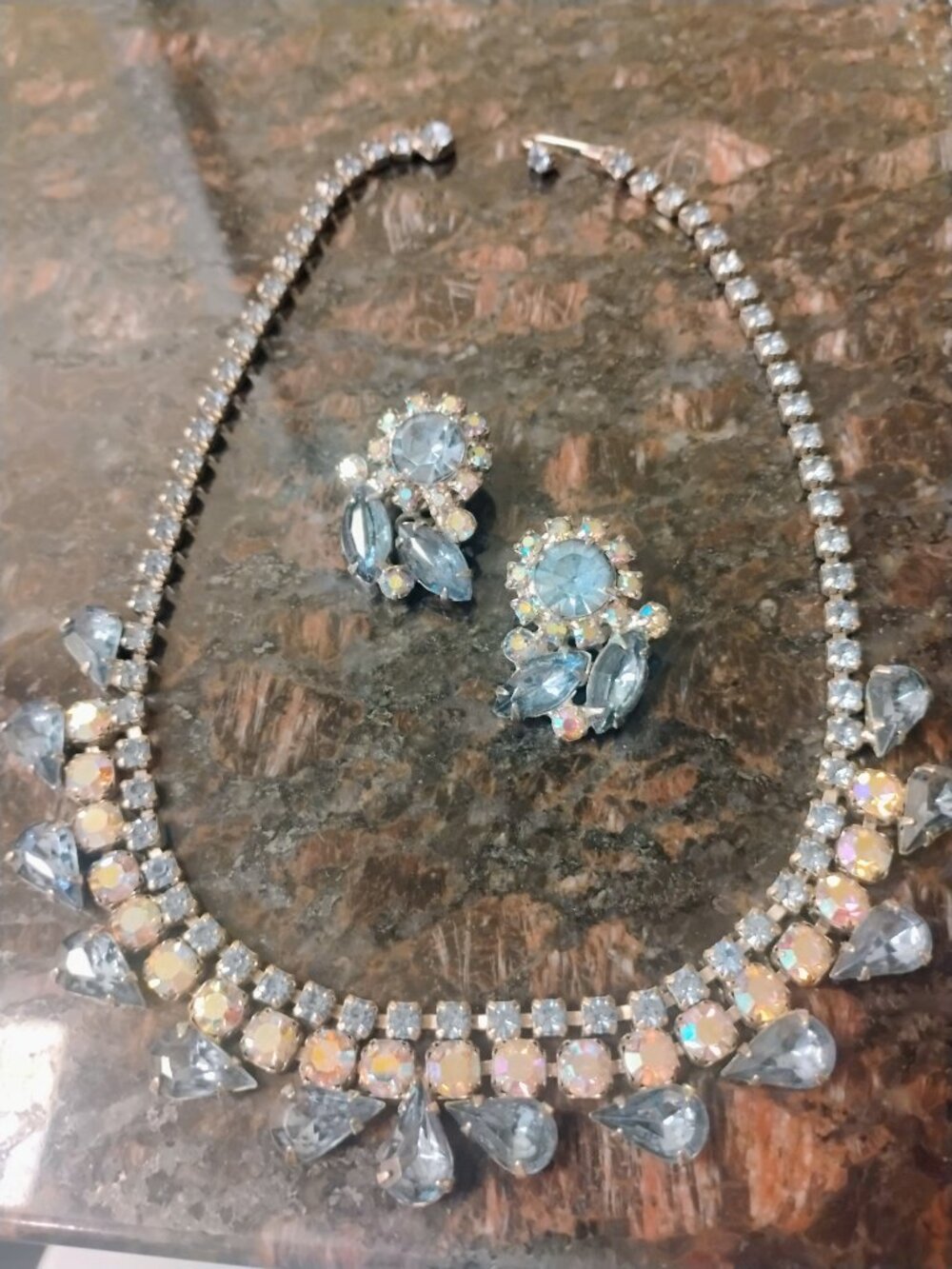 Vintage GARNE Aurora Borealis necklace and earring set